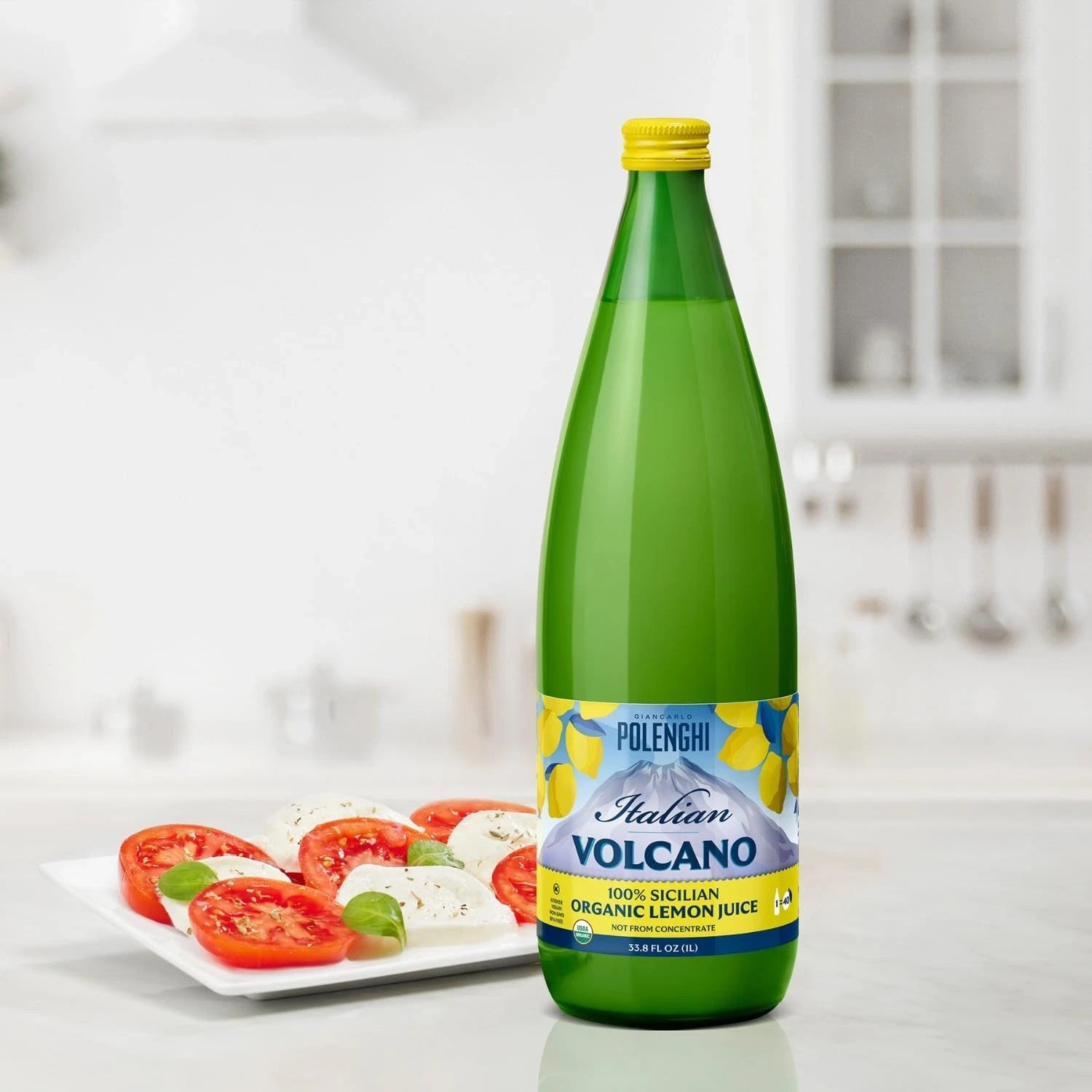 Italian Volcano Organic 100% Lemon Juice Glass Bottle 1L 33.8 fl oz ITALY IMPORT