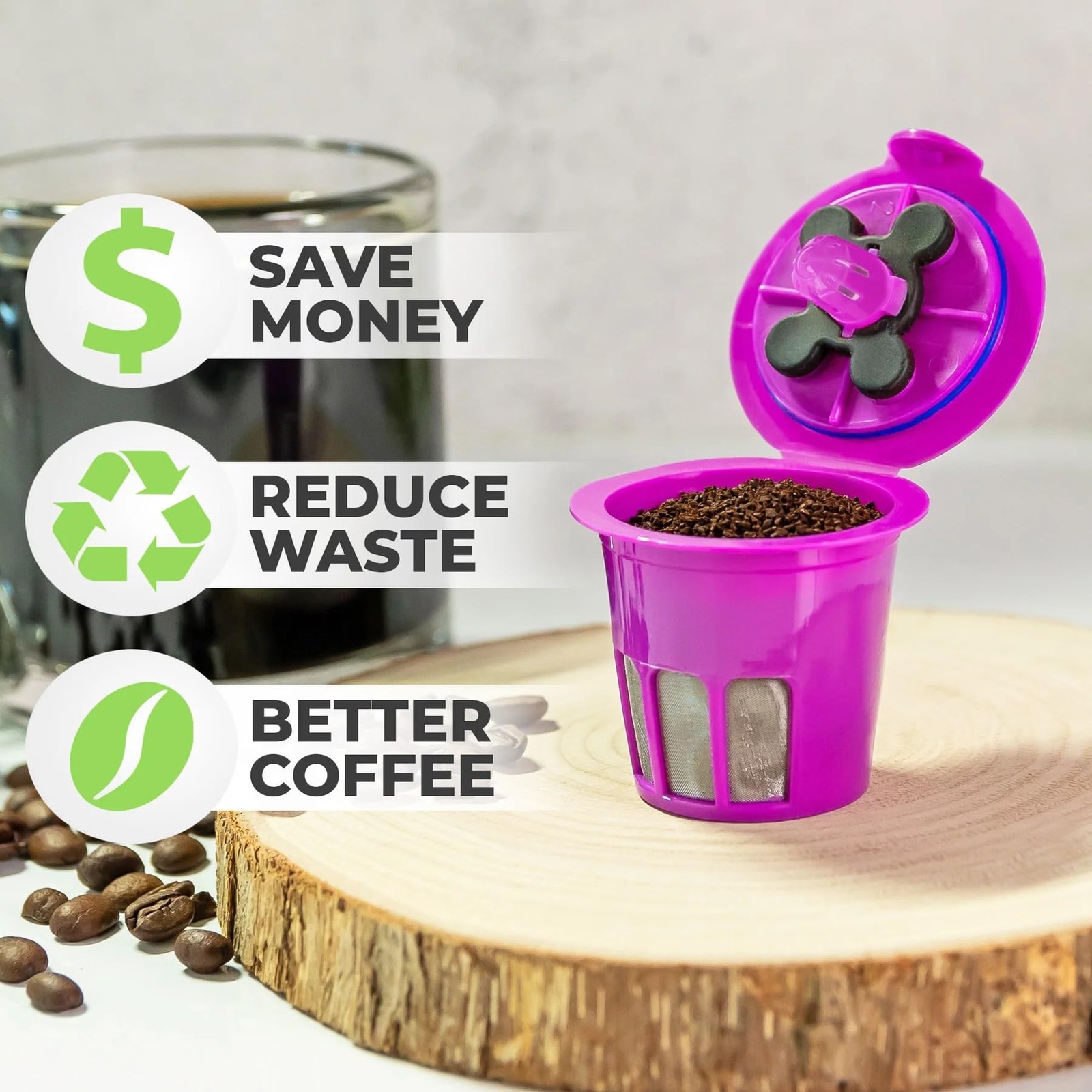 PERFECT POD Universal Café Flow, Reusable Filter Cup for Keurig® 1, Purple