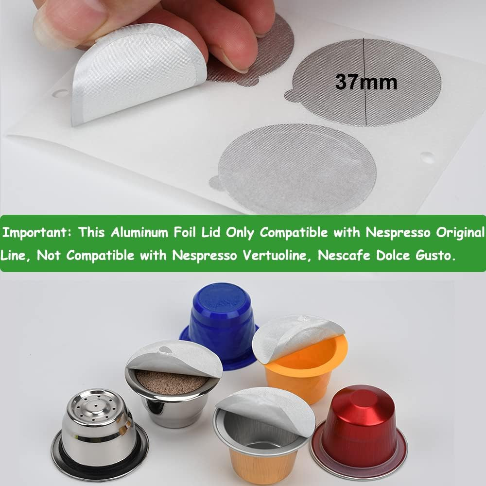 200Pcs Aluminum Foil Lids Seals for Reusable Nespresso Pods,Refillable Espresso