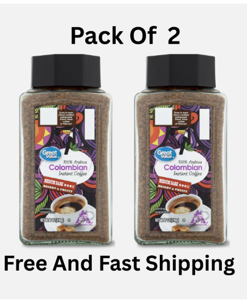 (Pack 2) Great Value 100% Arabica Colombian Instant Coffee,Medium-Dark Roast,7oz