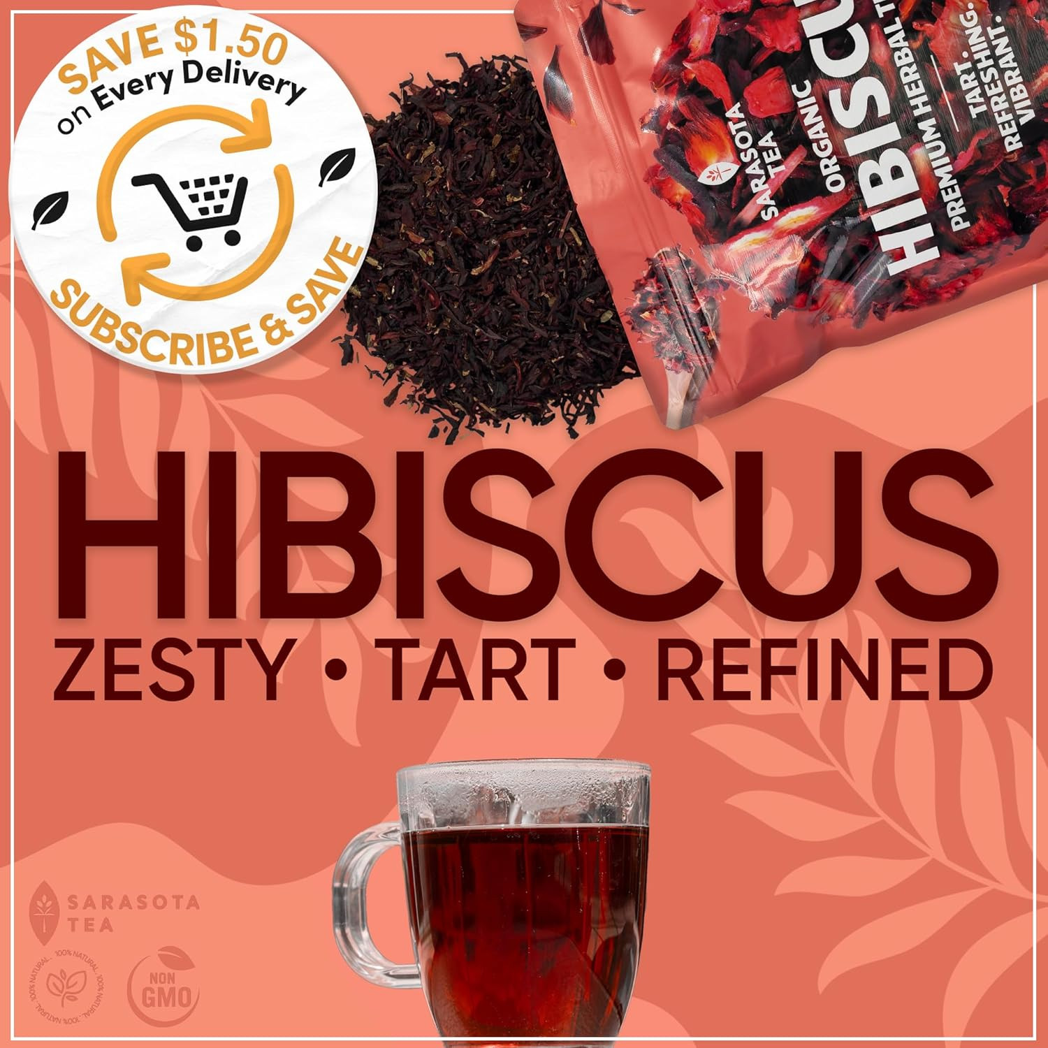 Organic Hibiscus Tea 1 Lb (16 Oz) – USDA Certified Organic Hibiscus Flowers, Cut