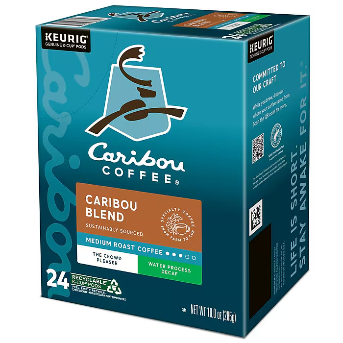 Caribou Blend Decaf Coffee Keurig K-Cup Pods Single-Serve Medium Roast 96 Ct.