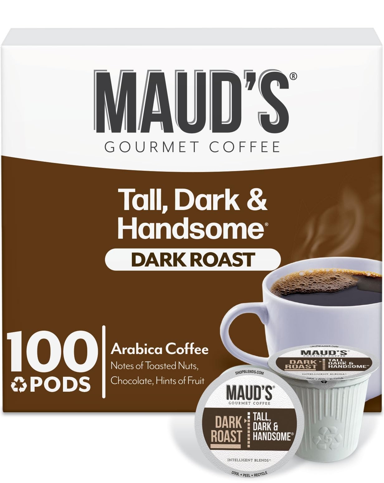 Maud’s Dark Roast Coffee Pods, 100ct, Recyclable Single Serve Pods 100% Arabica