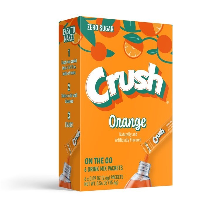 (6 pack) Crush Orange Powder Drink Mix, Sugar-Free, 1 Box, 6 Sachet per Box
