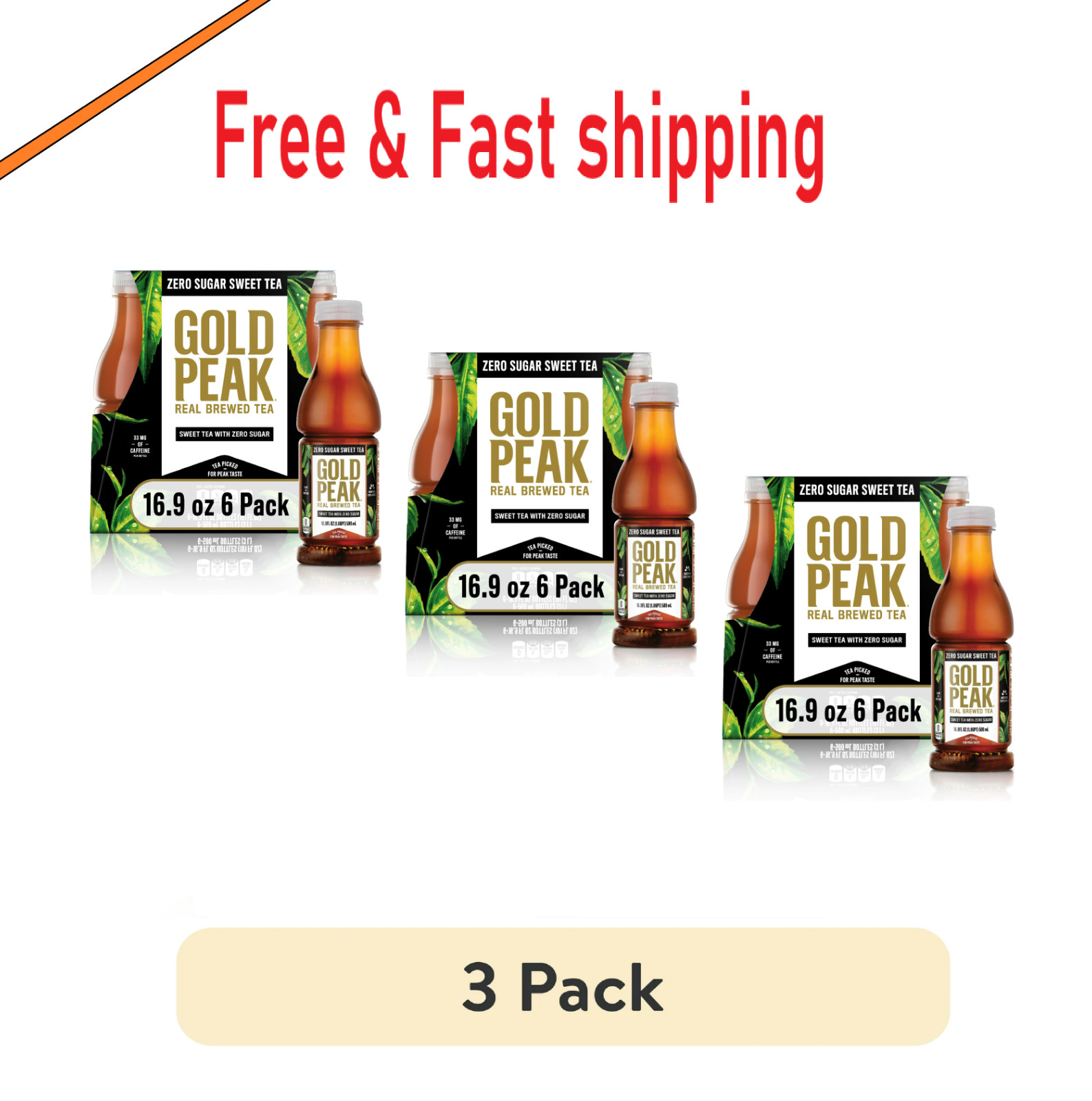 3Pk Gold Peak Real Brewed Tea Zero Sugar Diet, Tea Drink, 16.9 fl oz, 18 Bottles
