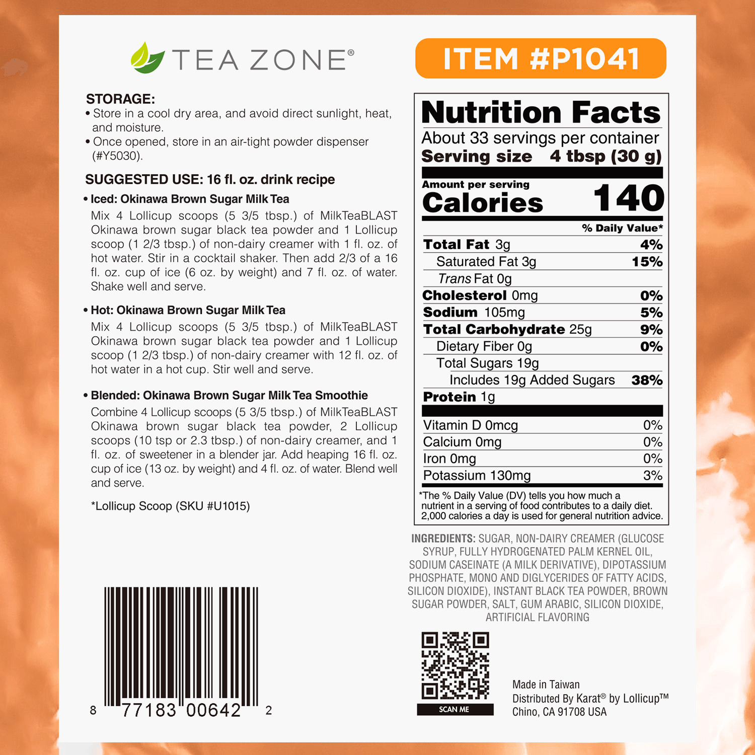 Tea Zone MilkTeaBLAST Okinawa Brown Sugar Powder (2.2 lbs), P1041