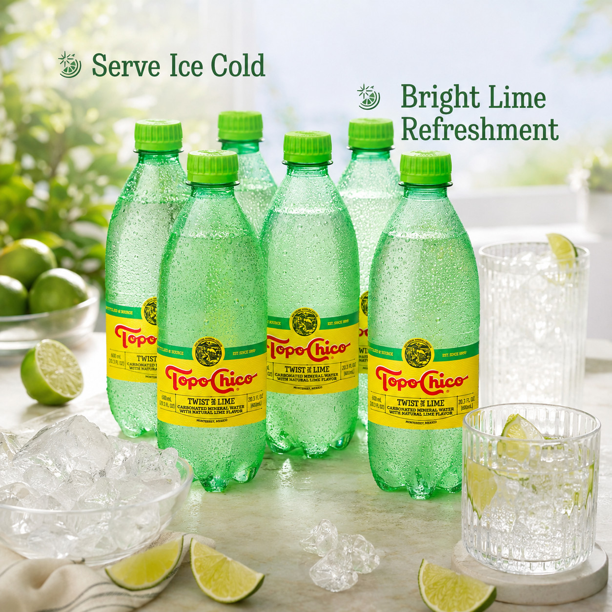 Topo Chico Twist of Lime Sparkling Mineral Water 20.3 Fl Oz Bottles 6 Pack