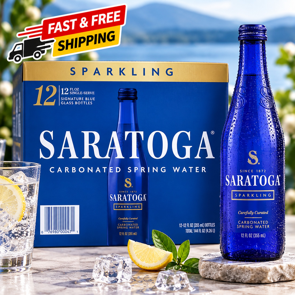 Saratoga Sparkling Spring Water, 12 fl oz, 12-pack Glass Bottles- Free Shipping