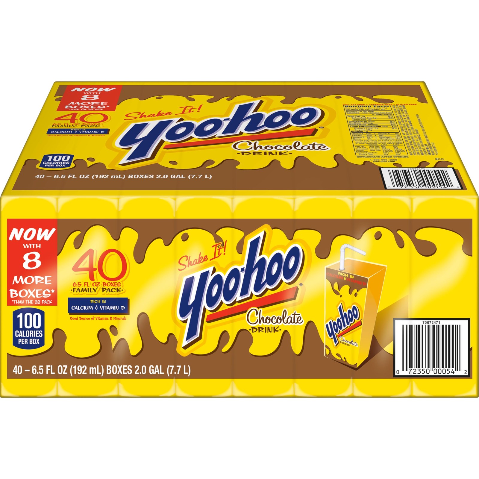 Yoohoo Chocolate Flavored Drink, 6.5 fl oz Boxes 40 Pack, Ready to Drink, Caf…