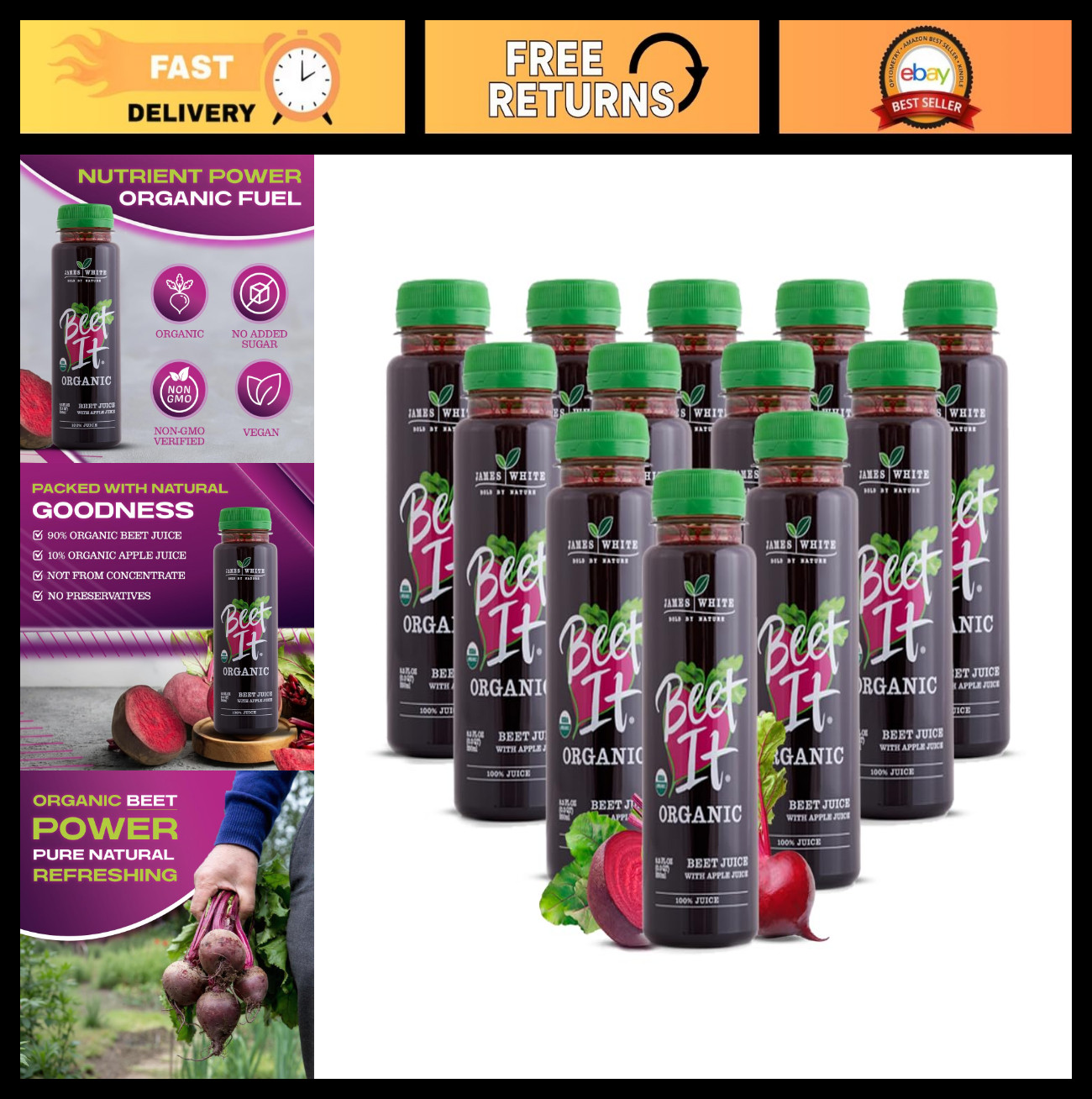 Organic Beet Juice 8.5oz (Pack of 12) – Non-GMO, Gluten-Free, No Added Sugar
