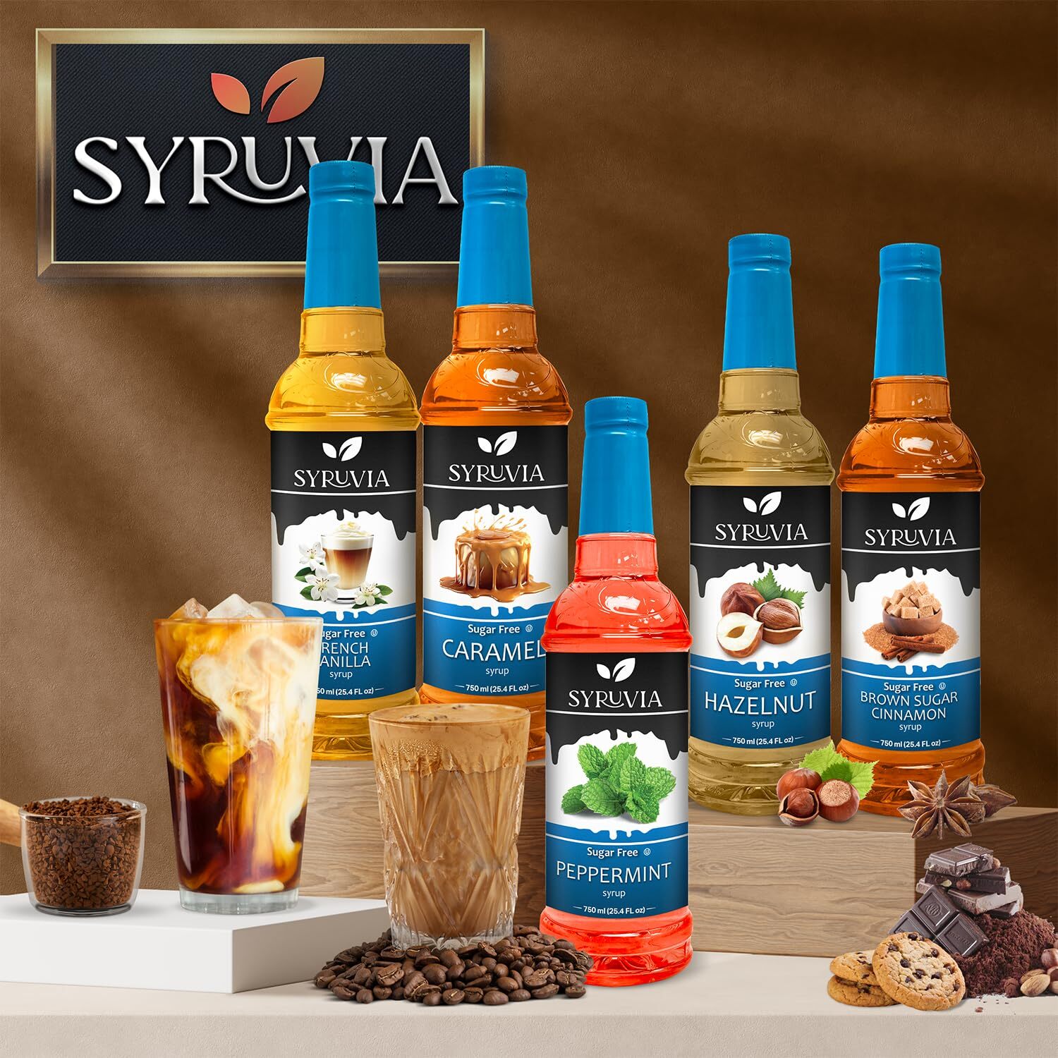 Syruvia Sugar Free French Vanilla Syrup 25.4 fl oz, for Coffee, Desserts, & More