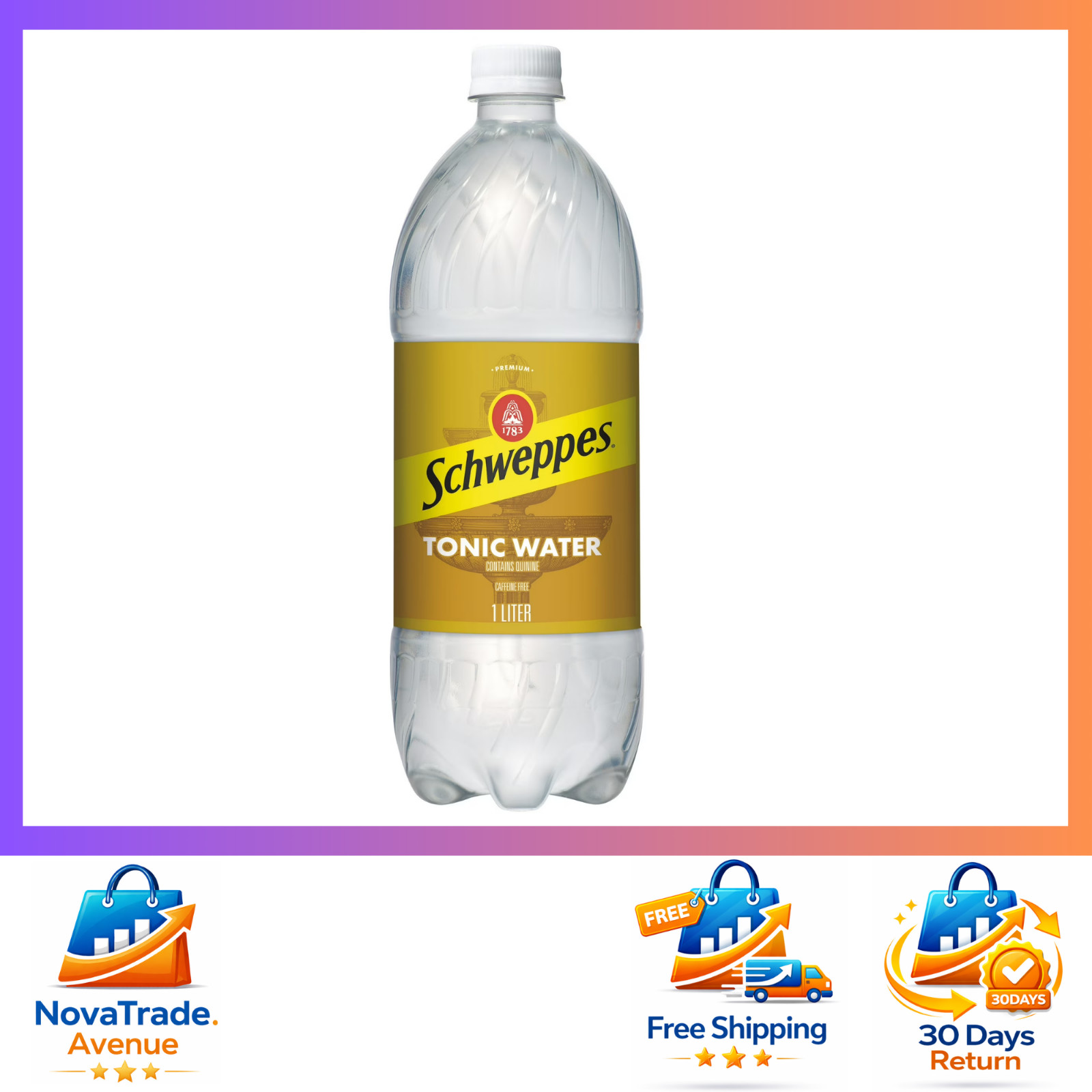Schweppes Caffeine Free Tonic Water 1L Bottle, Zero Caffeine Mixer Drink 1 Liter