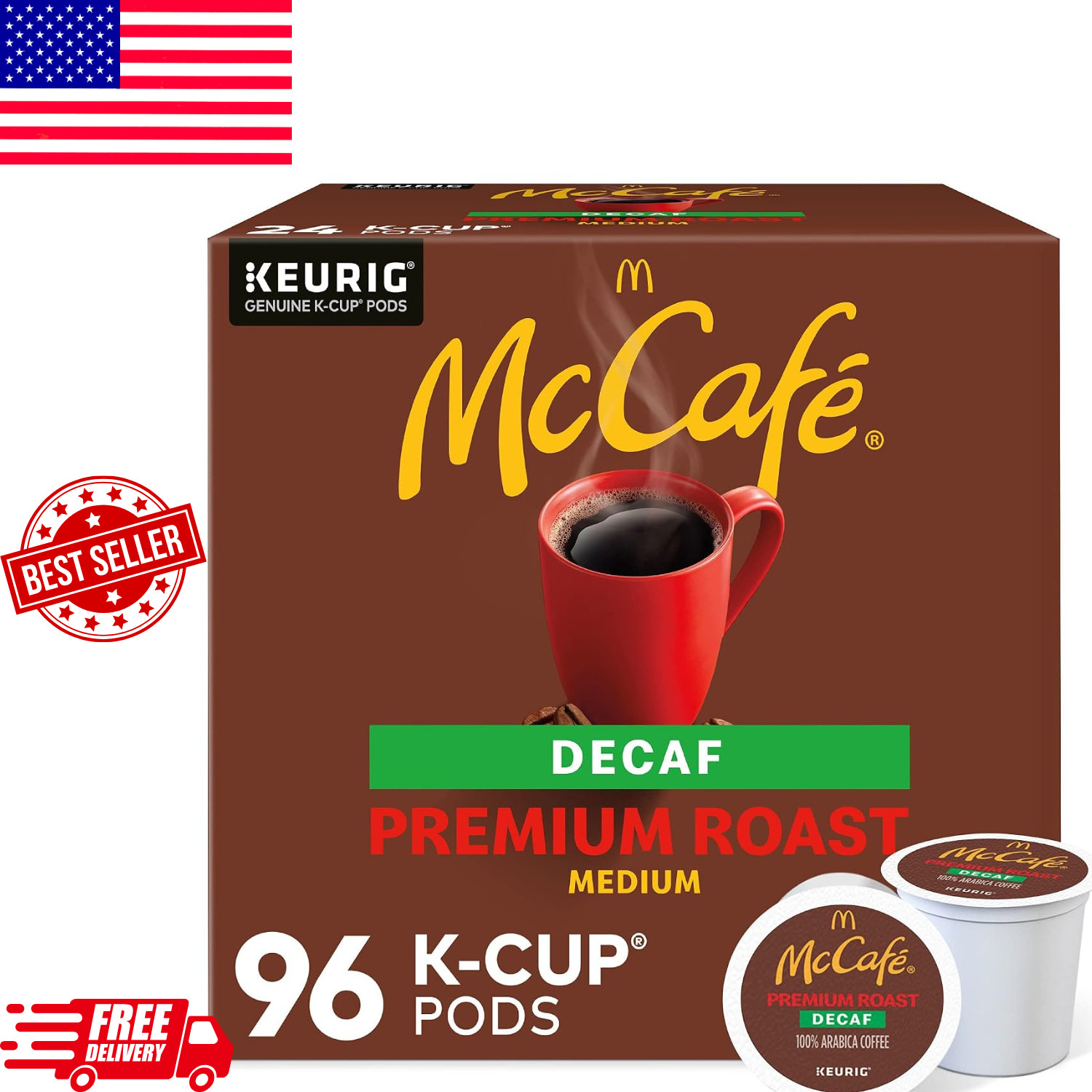 McCafe Premium Roast Decaf Coffee, Single Serve Keurig K-Cup Pods, 96 Count