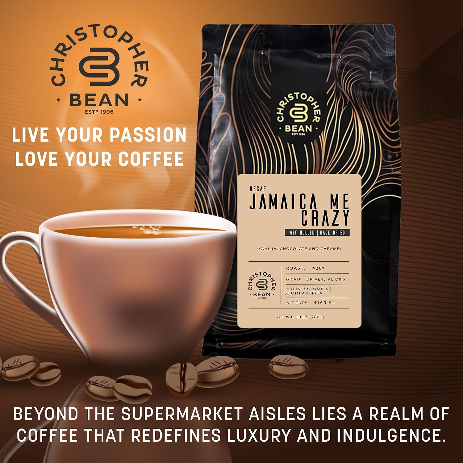 Christopher Bean Coffee – Certified Kosher – Decaf Ground Universal Drip Jamaica