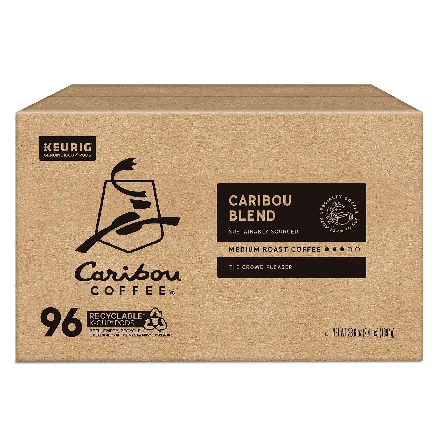 Caribou Blend Medium Roast, 96 Single-Serve Pods