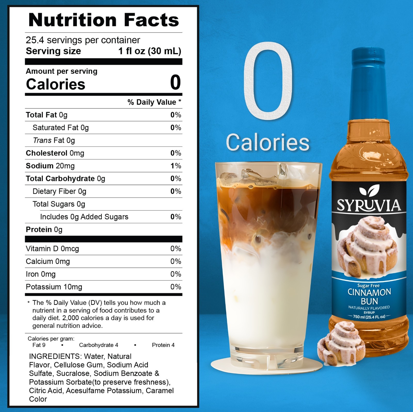 Syruvia Sugar Free Cinnamon Bun Syrup 25.4 fl oz, Perfect for Drinks, & More
