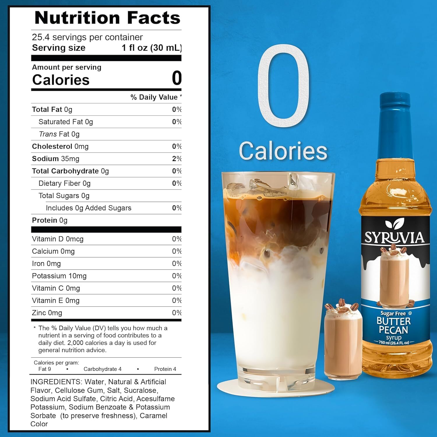 Syruvia Sugar Free Butter Pecan Syrup 25.4 fl oz, Perfect for Coffee, & More