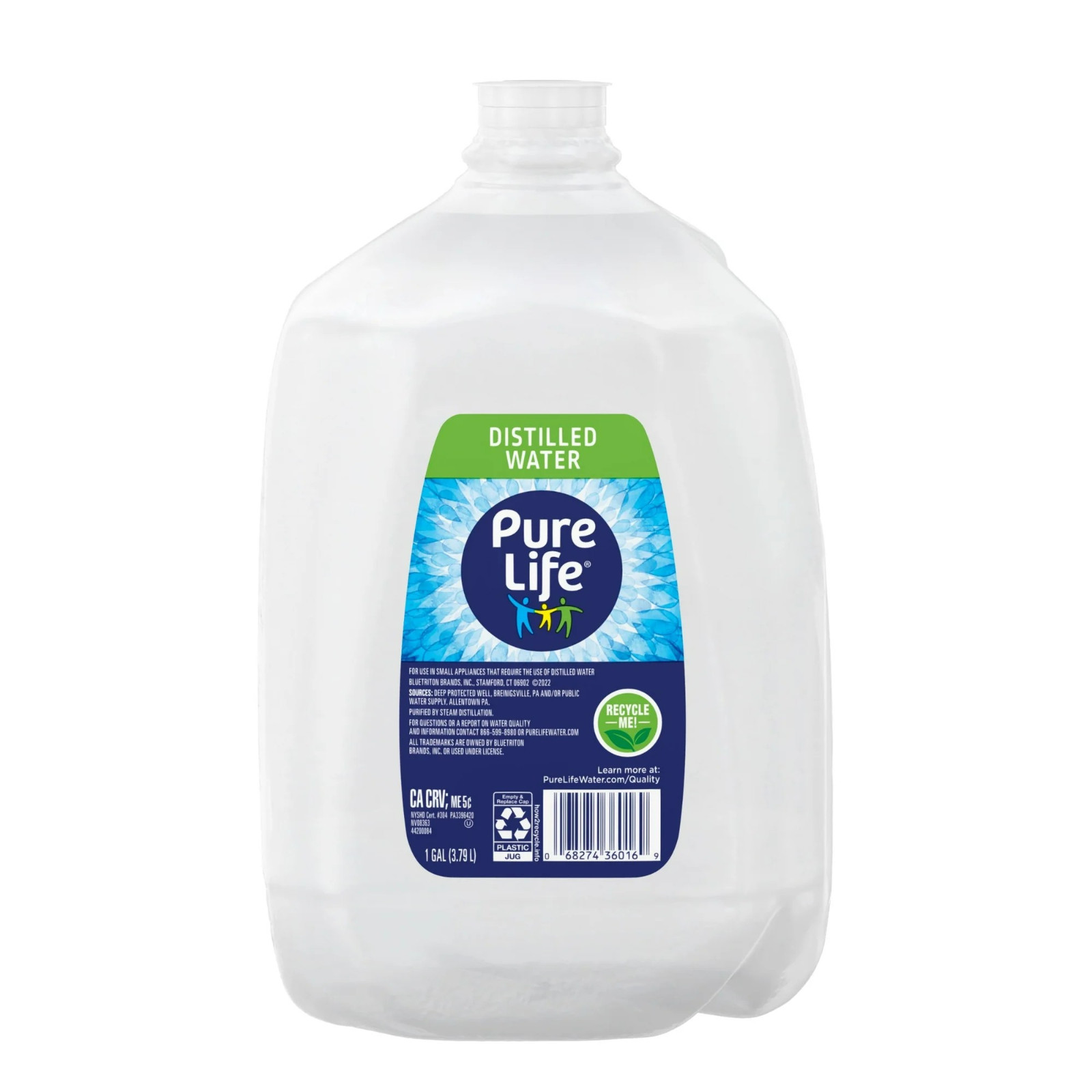 (6 pack) Pure Life Distilled Water, 1 gal, Single Plastic Jug