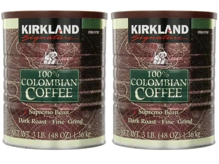 100% Colombian Coffee Supremo Bean Dark Roast Fine Grind Kirkland Signature 2 Pk