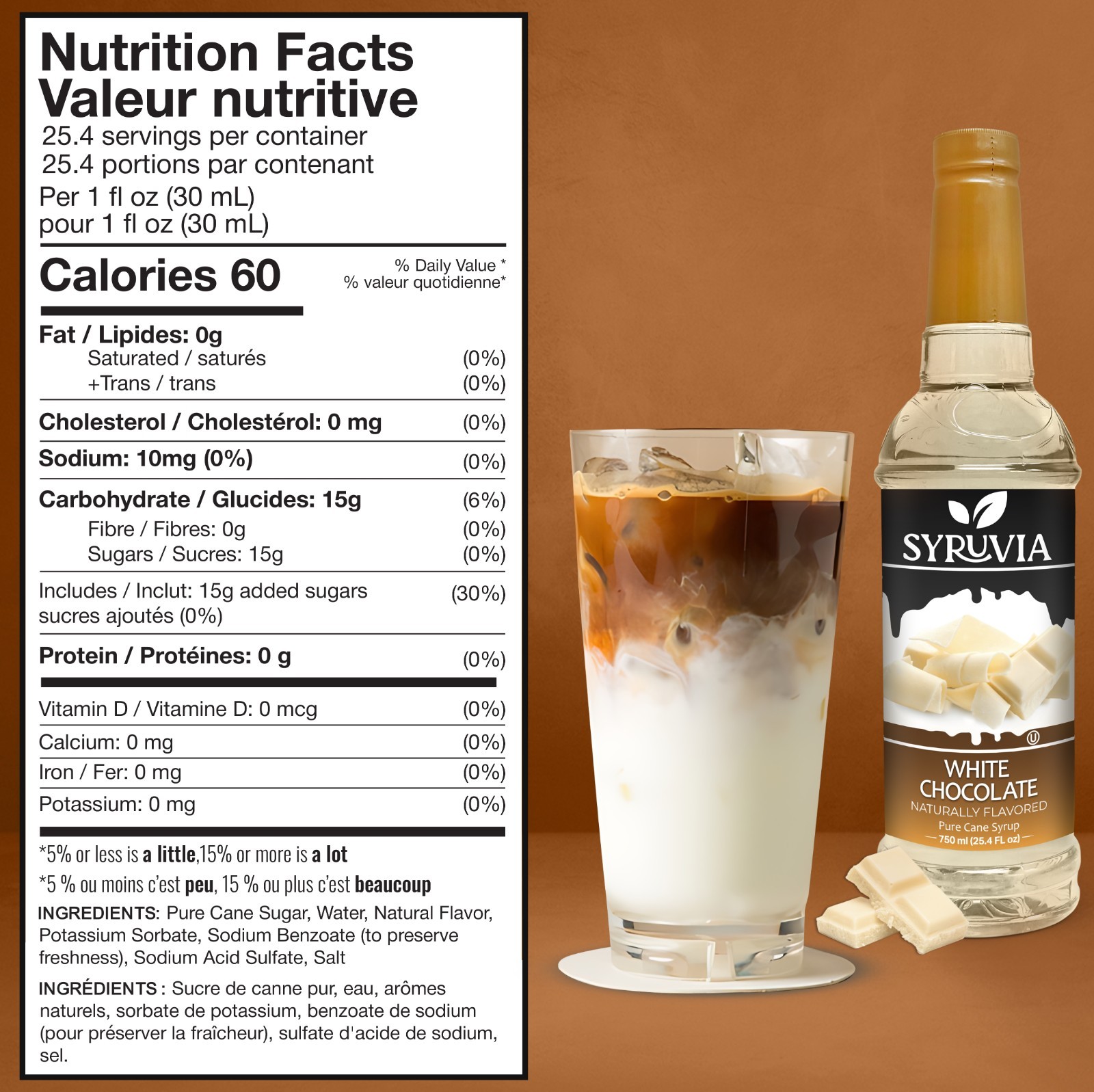 Syruvia White Chocolate Coffee Syrup 25.4 fl oz, Kosher, Gluten-Free