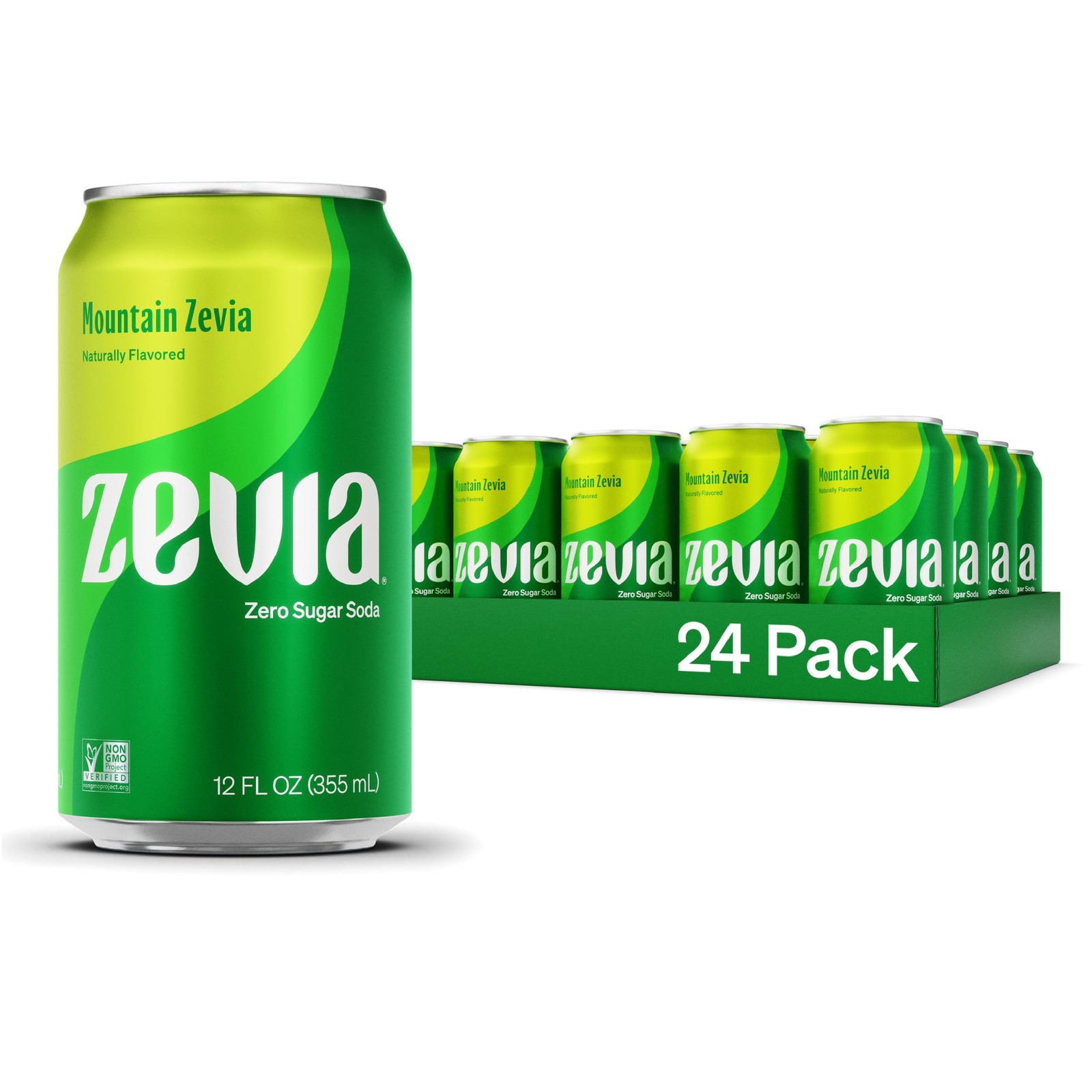 Zevia Zero Sugar Soda, Mountain Zevia, 12 oz Cans (24-Pack) Naturally Sweetened