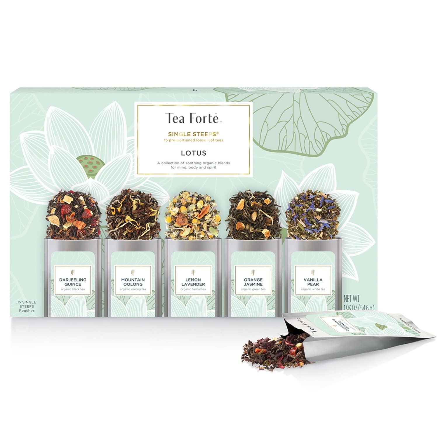 Premium Loose Leaf Tea Sampler Gift Set – 15 Single Serve Pouches Assorted