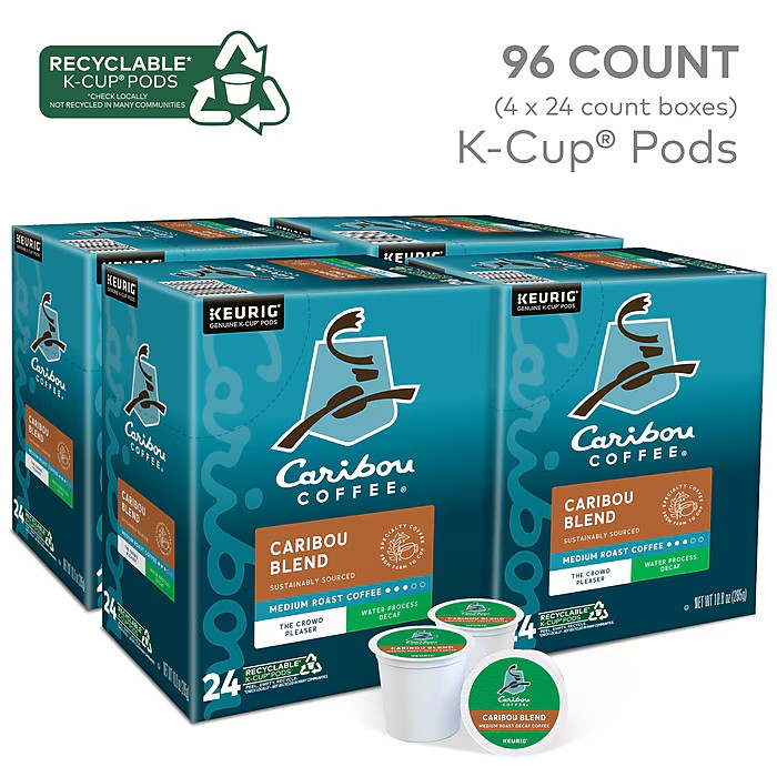 Caribou Blend Decaf Coffee Keurig K-Cup Pods Single-Serve Medium Roast 96 Ct.