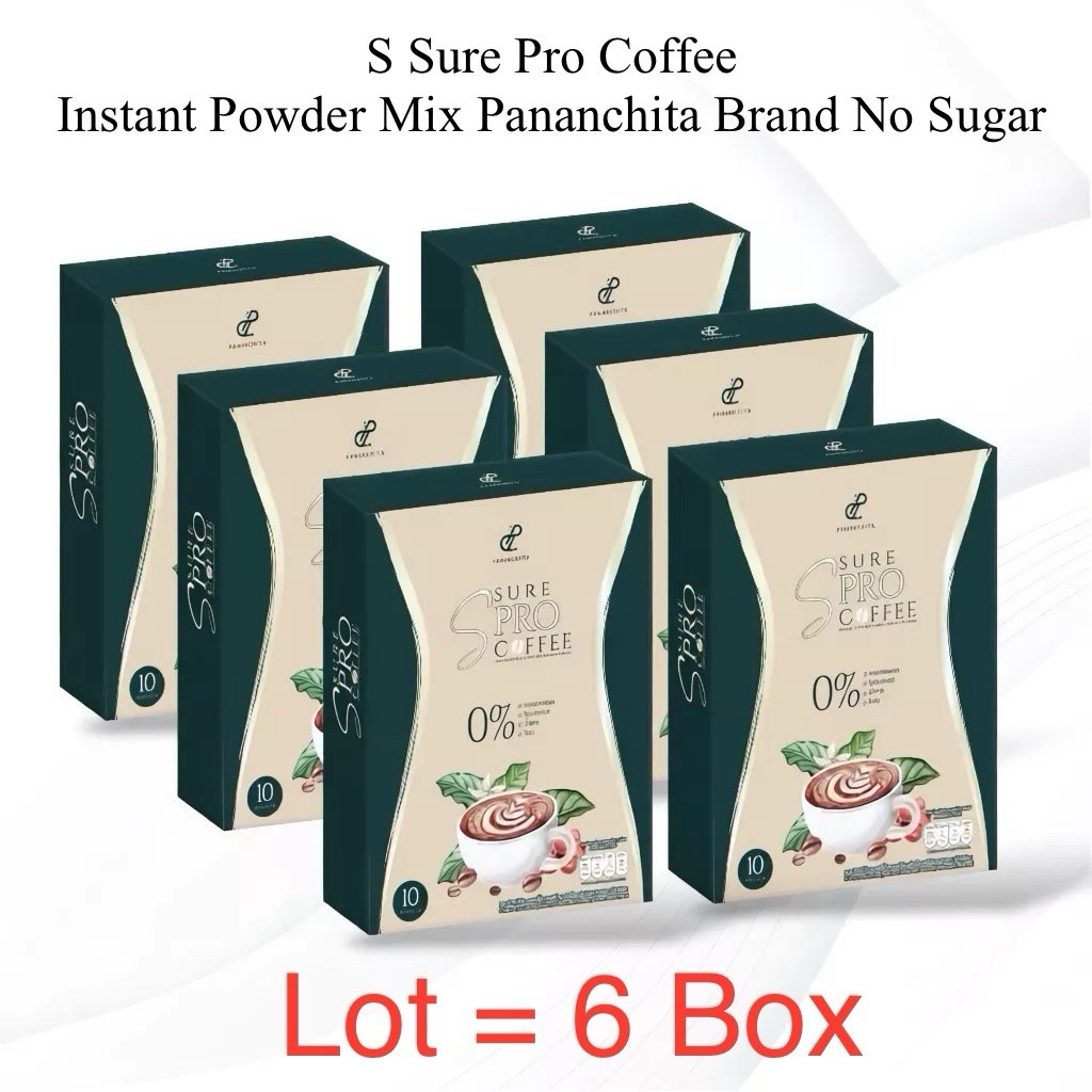 Lot 6X S Sure Coffee Instant Powder Mix by Pananchita No Sugar Added 60 Sachets