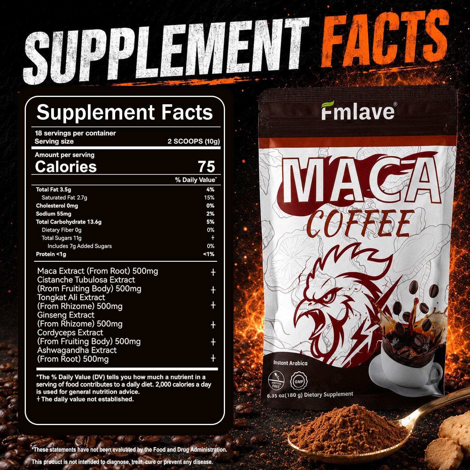 Men’s Energy Enhance Coffee Instant Coffee with Maca Ginseng Ashwagandha 6.35 oz