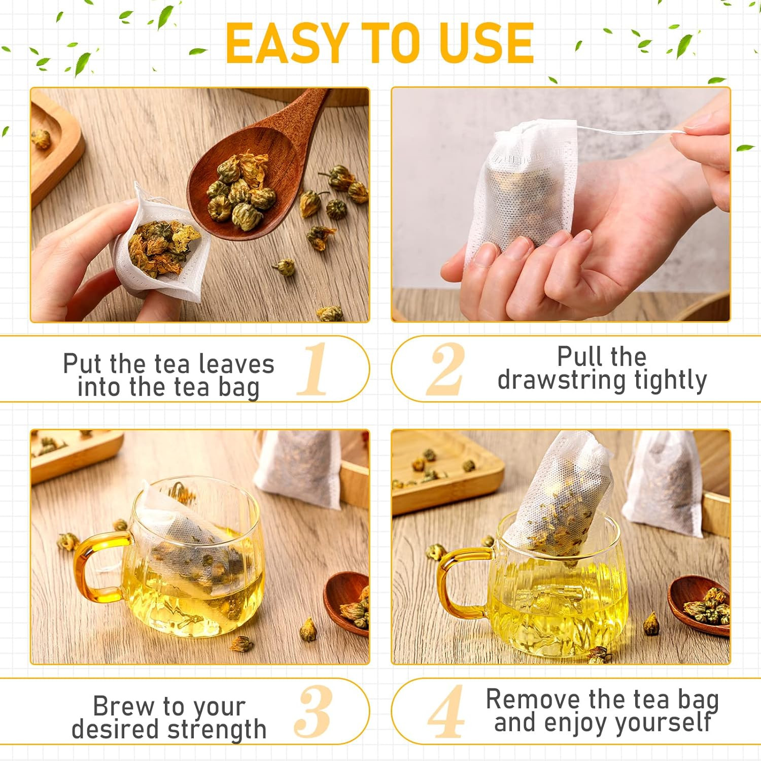 1000 Pcs Disposable Tea Bags Bulk for Loose Leaf Tea Drawstring Empty Coffee Sac