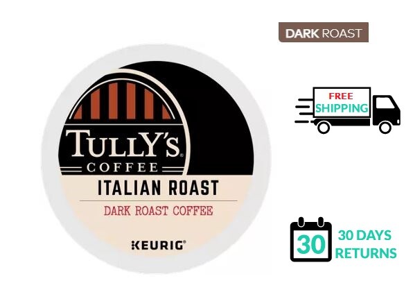 🆕☕ Tully’s Italian Roast Extra Bold Dark Coffee Keurig K-cups