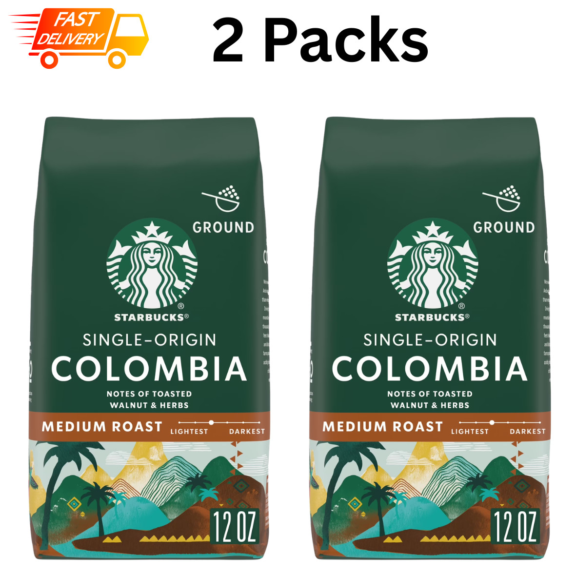 Starbucks Single-Origin Colombia, Ground Coffee, Medium Roast 12 oz – 2 Packs