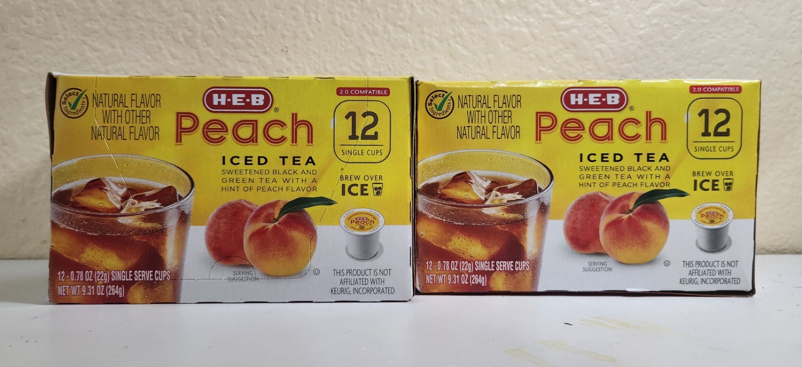HEB Peach Iced Tea 12 Single Cups Compatible with Keurig K-cup (Set of 2)