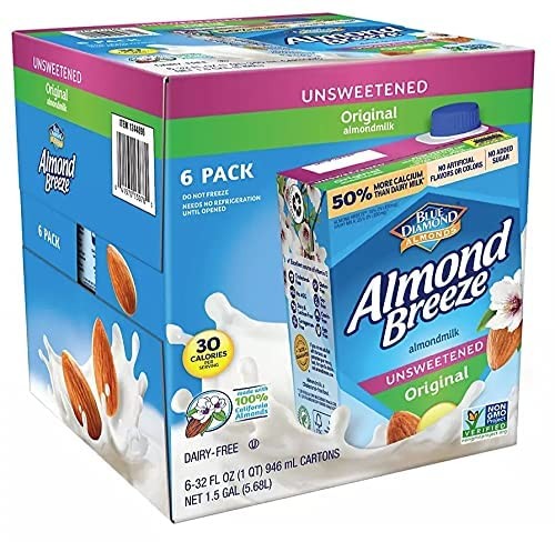 Almond Breeze Dairy Free Almondmilk Unsweetened Original 32 Fl Oz (Pack of 6)