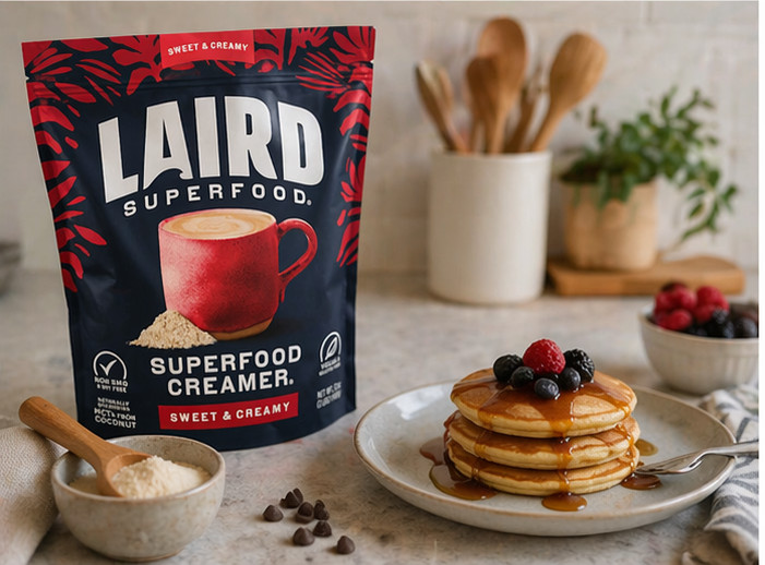 4-Pack Laird Superfood Powder Coffee Creamer, Non-Dairy, Sweet and Creamy, 32 oz