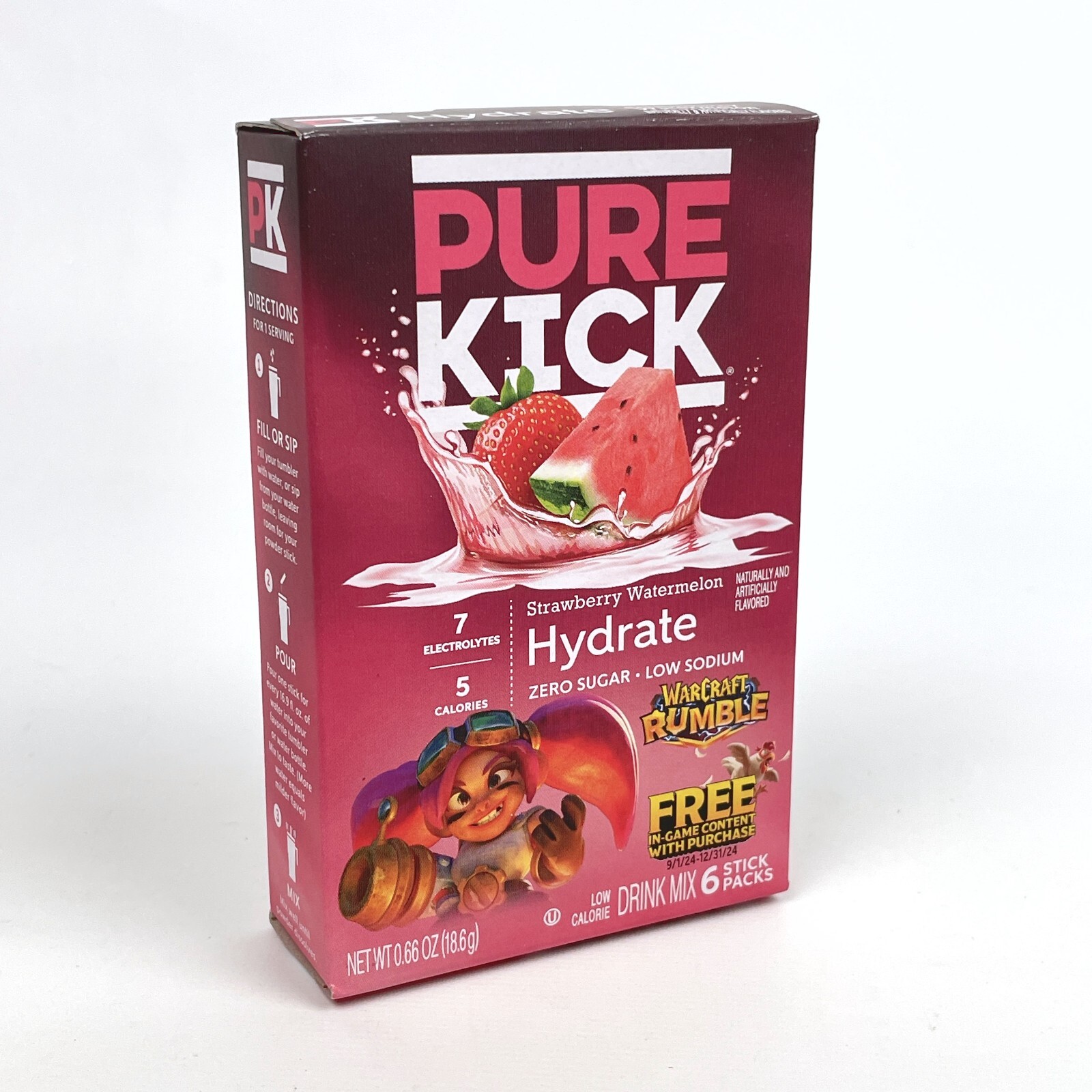 Pure Kick Strawberry Watermelon Hydrate Zero Sugar Drink Mix Sugar Free 6 Count