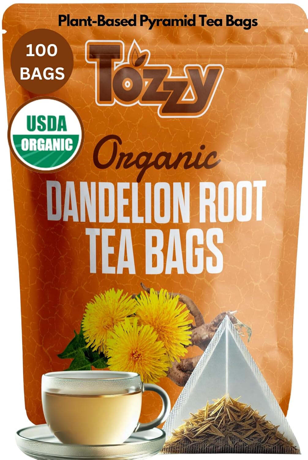 Organic Dandelion Root Tea – 100 Count (Plant-Based Pyramid Tea Bags)