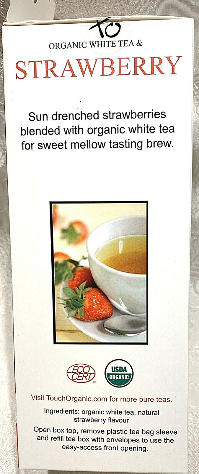 Touch Organic STRAWBERRY WHITE Tea Bags, 40 Bags, 2.5 oz