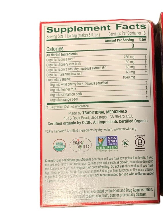 2x Traditional Medicinals Throat Coat ORIGINAL With SLIPPERY ELM 1.13oz 01/2025