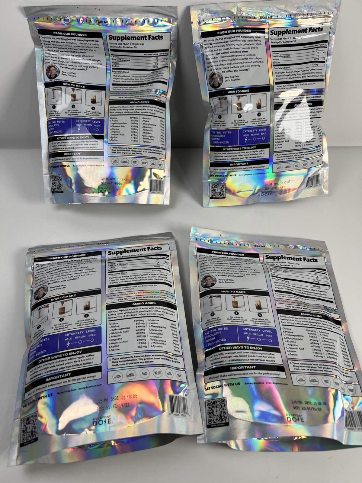 Lot Of 4 Everyday Dose Mushroom Coffee + Nootropics Focus Mild Roast 7.4oz