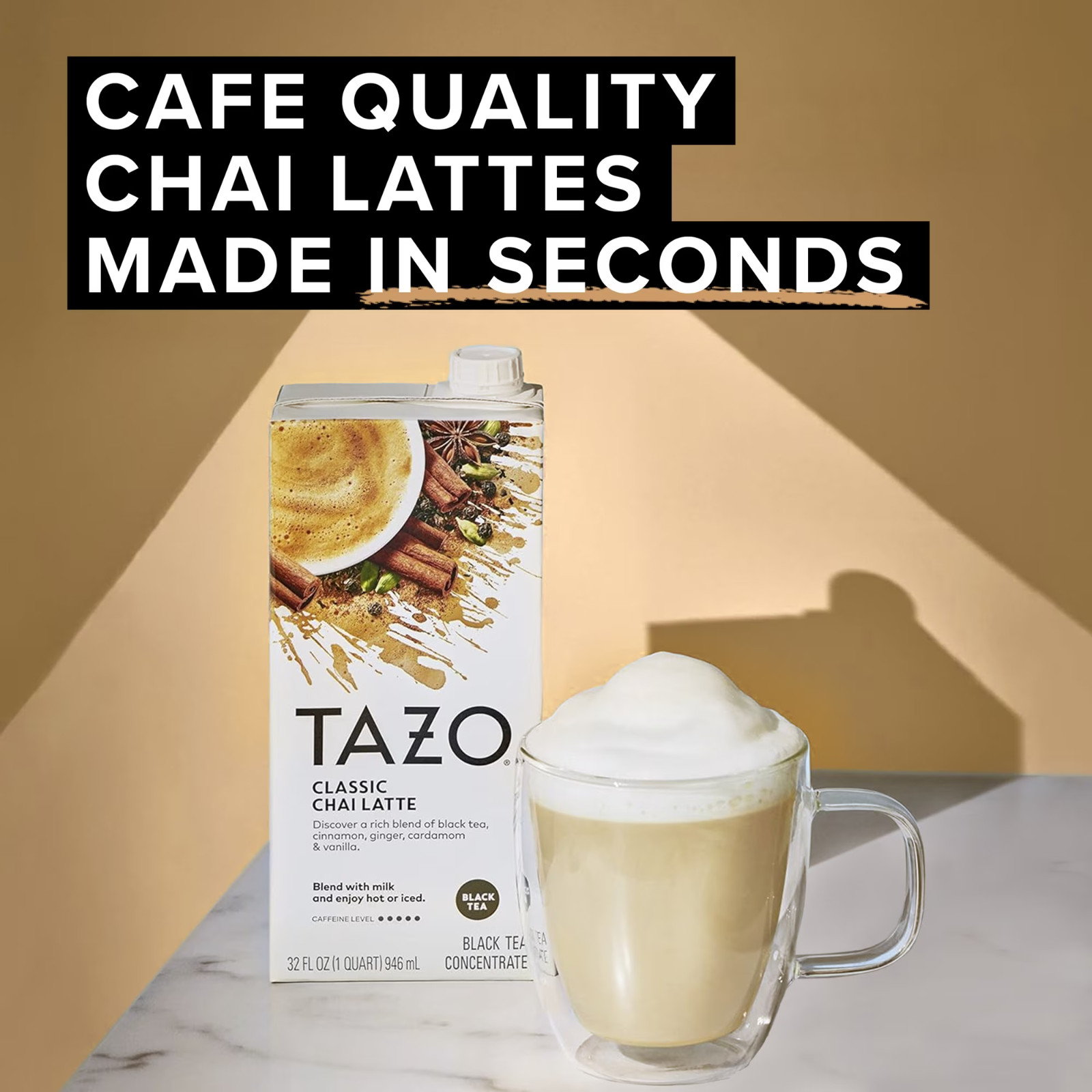 TAZO Classic Chai Latte Black Tea Concentrate, Made from Real Black Tea, 32oz Ca