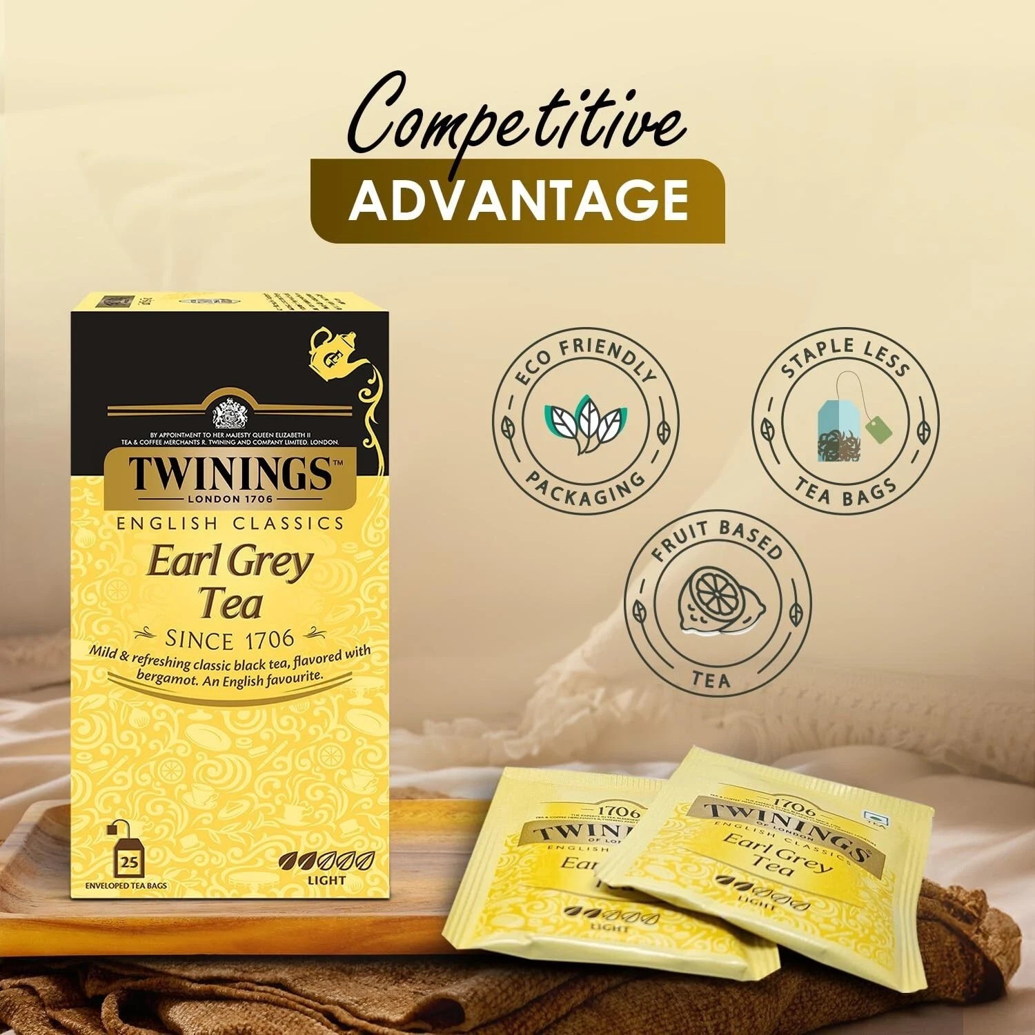 Twinings Earl Grey Tea 25 Teabags Premium English Classic Black Chai Flavor 50g