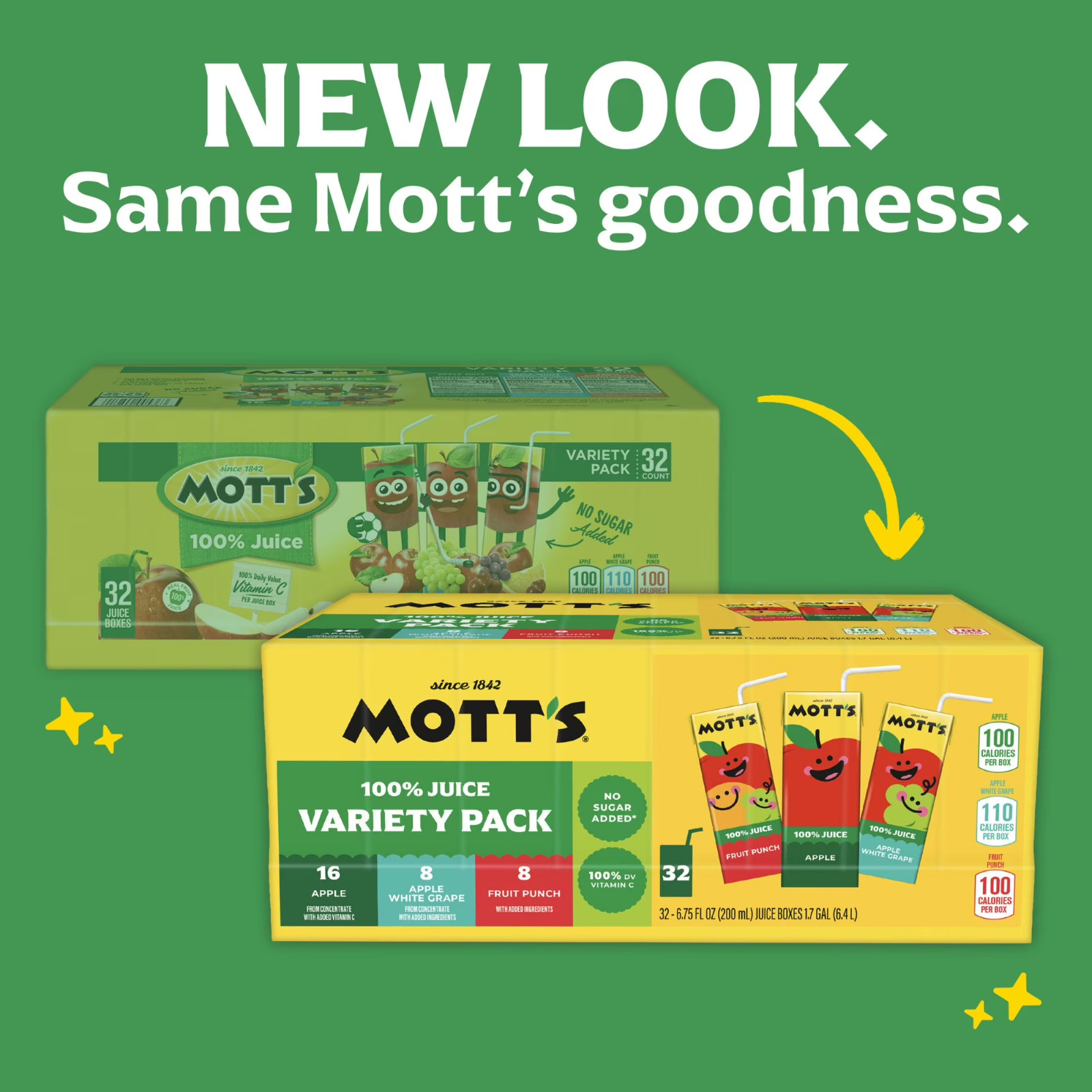 Mott’s 100% Apple Juice Variety Pack, 6.75 fl oz, 32 Count Boxes….