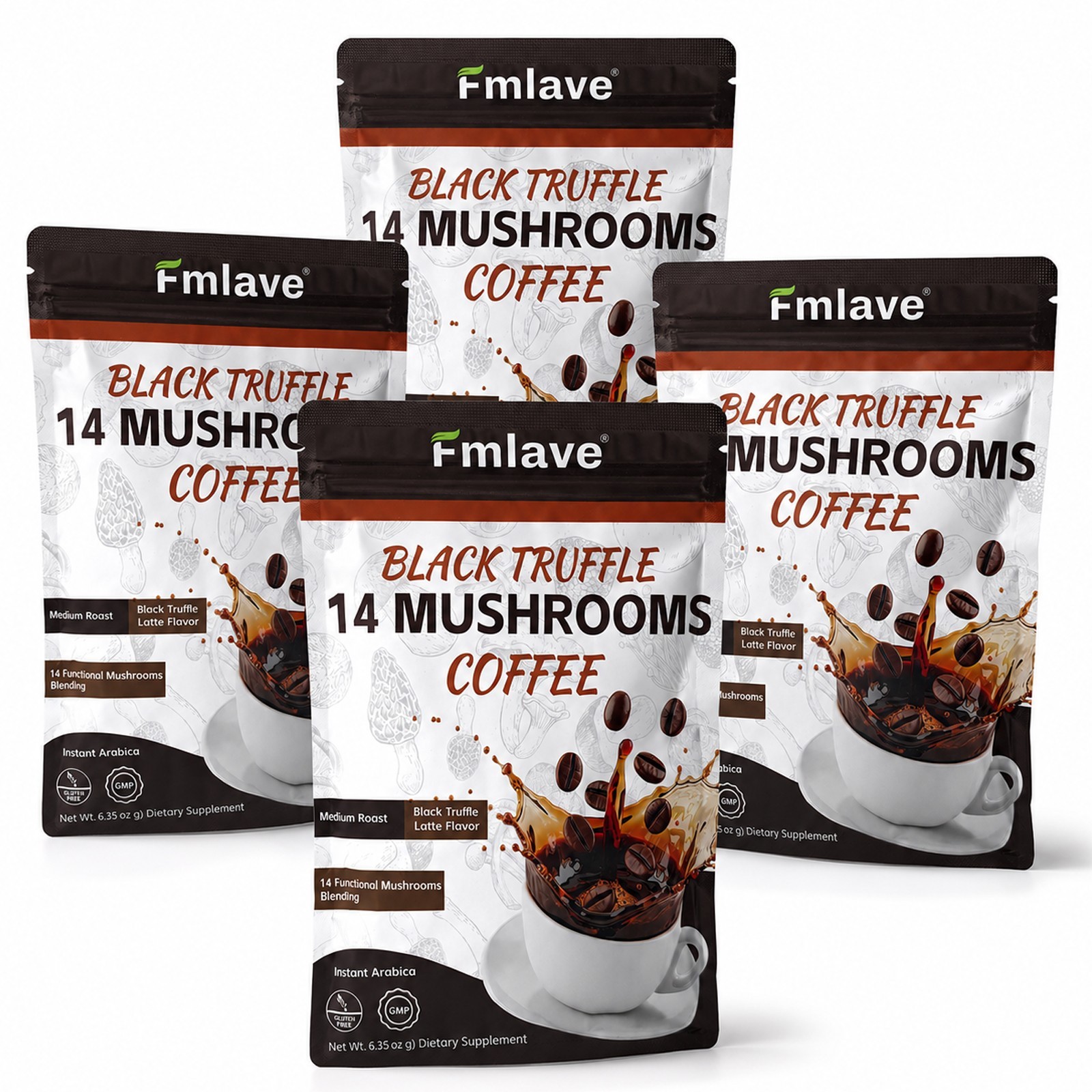 4x Organic 14 Mushroom Coffee With Spoon 100% Authentic FREE SHIPPING 72 serving