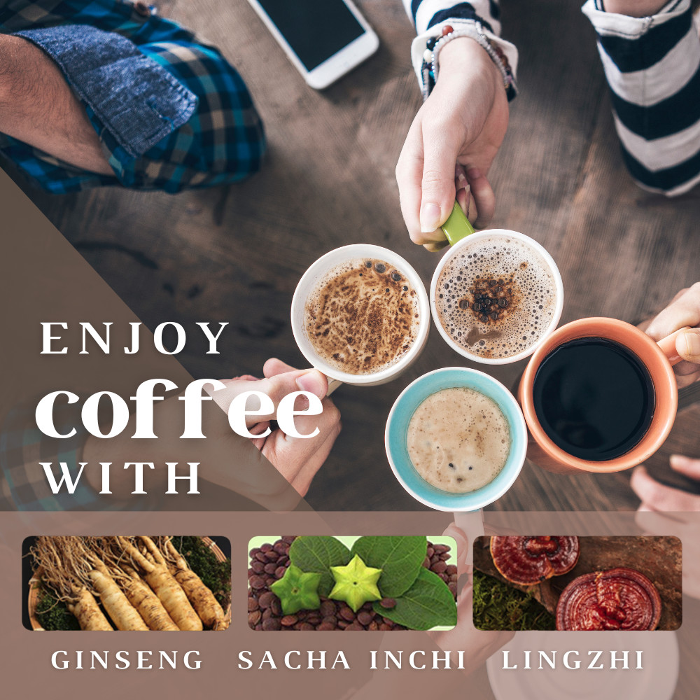 MIRIKEL Instant Coffee Mixed Sacha inchi /Lingzhi & Ginseng -10 Sachets (2-BOX)