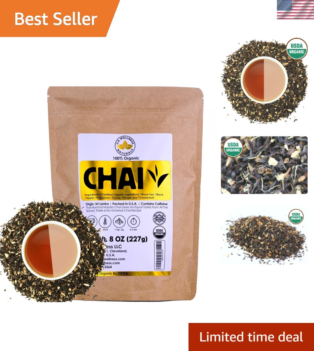 Ceylon Classic Chai Tea – 100% Organic Ingredients | 8oz | Brews 110+ Cups