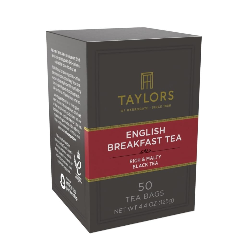English Breakfast Tea – 50 Caffeinated Pillow Bags for Anytime Enjoyment