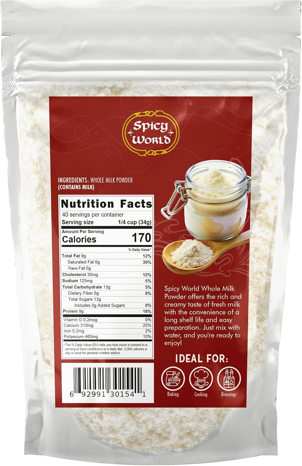 Whole Milk Powder 3 LB Bulk Bag – RBST Hormone Free, Made in USA, Non-Gmo, Premi