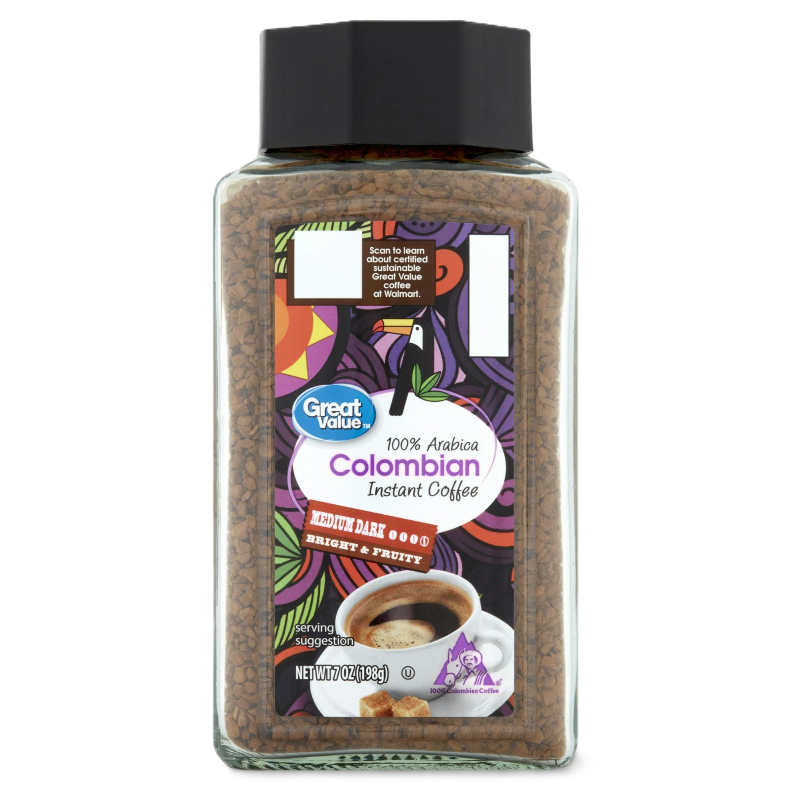 Great Value 100% Arabica Colombian Instant Coffee,Medium-Dark Roast,7oz