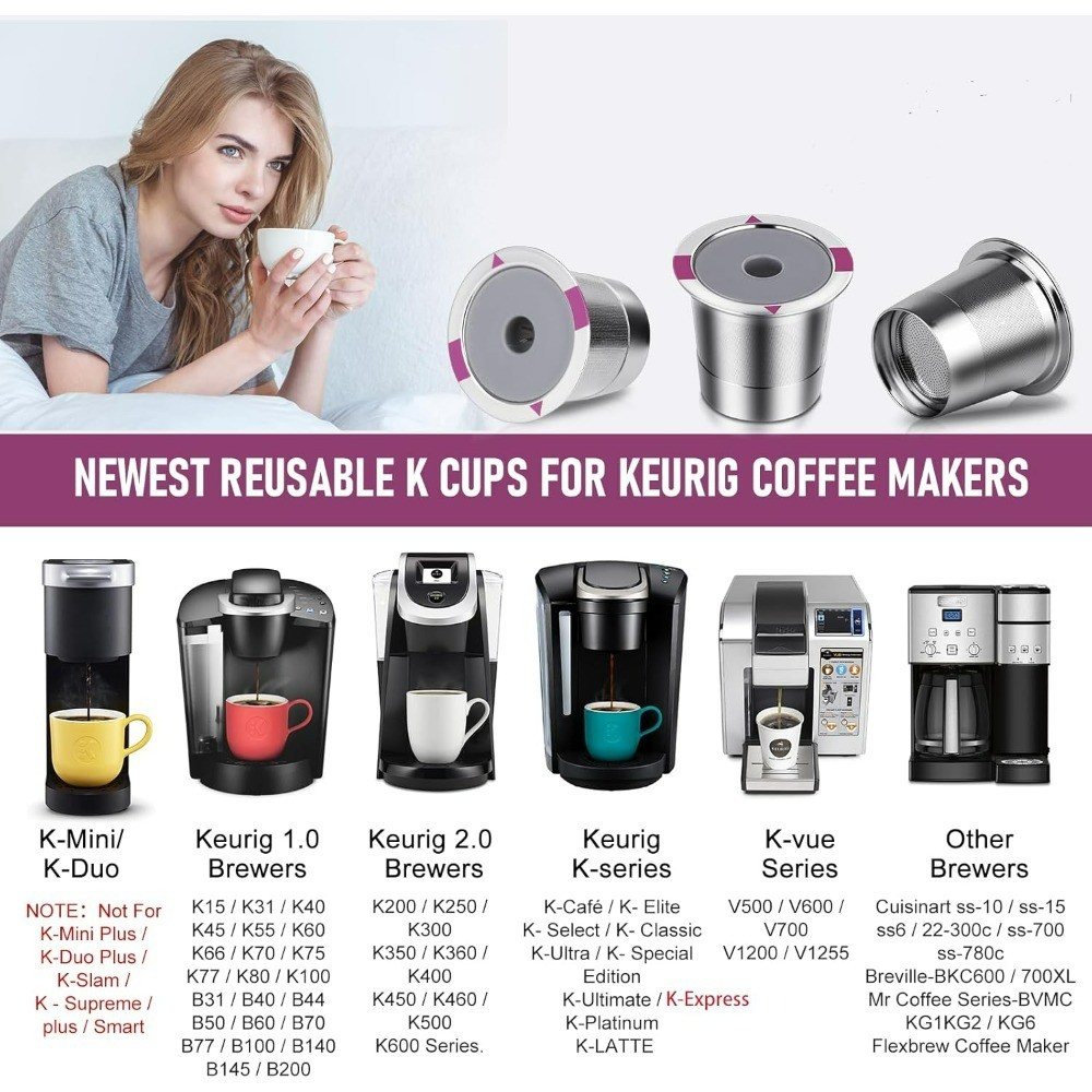 Universal Reusable K Cups Stainless Steel Refillable Coffee Pods for 2.0